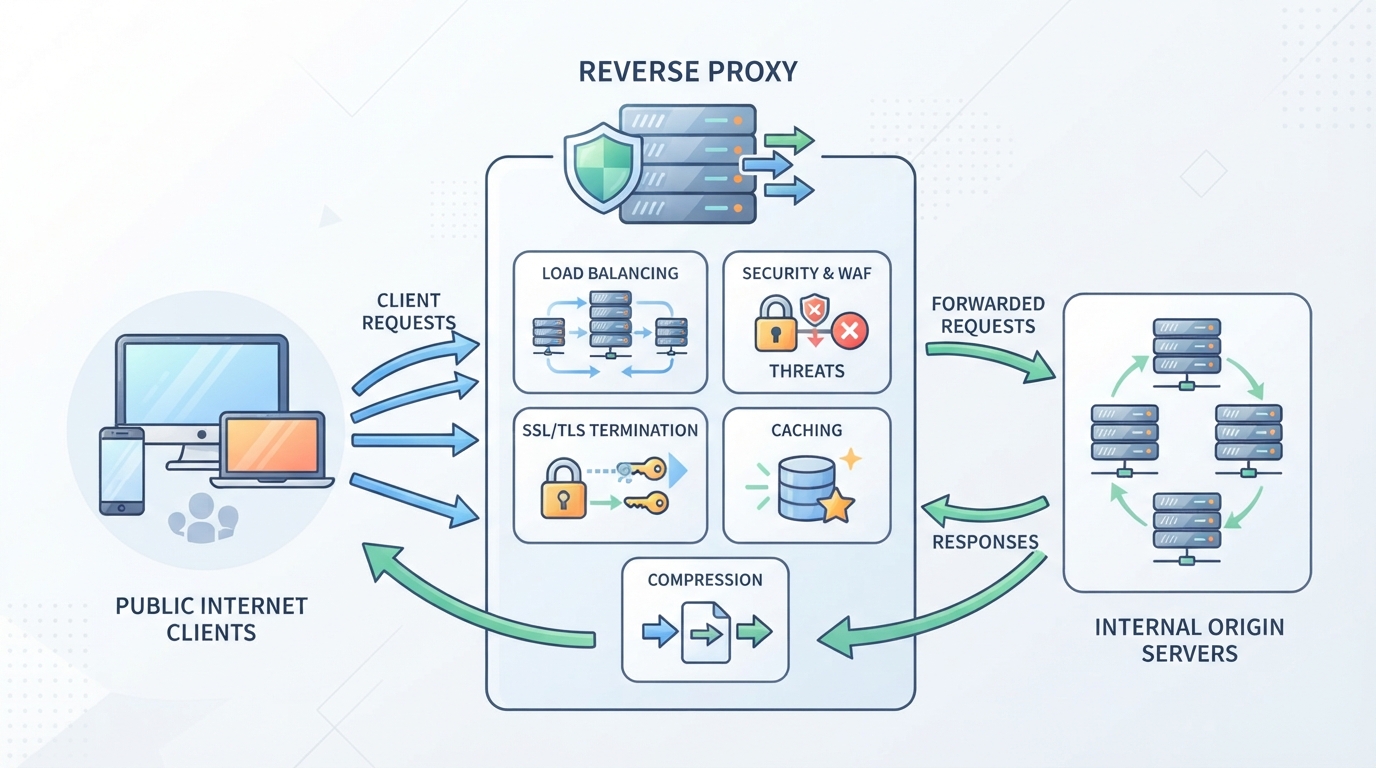 Blog illustration for section "What Does a Reverse Proxy Actually Do?"