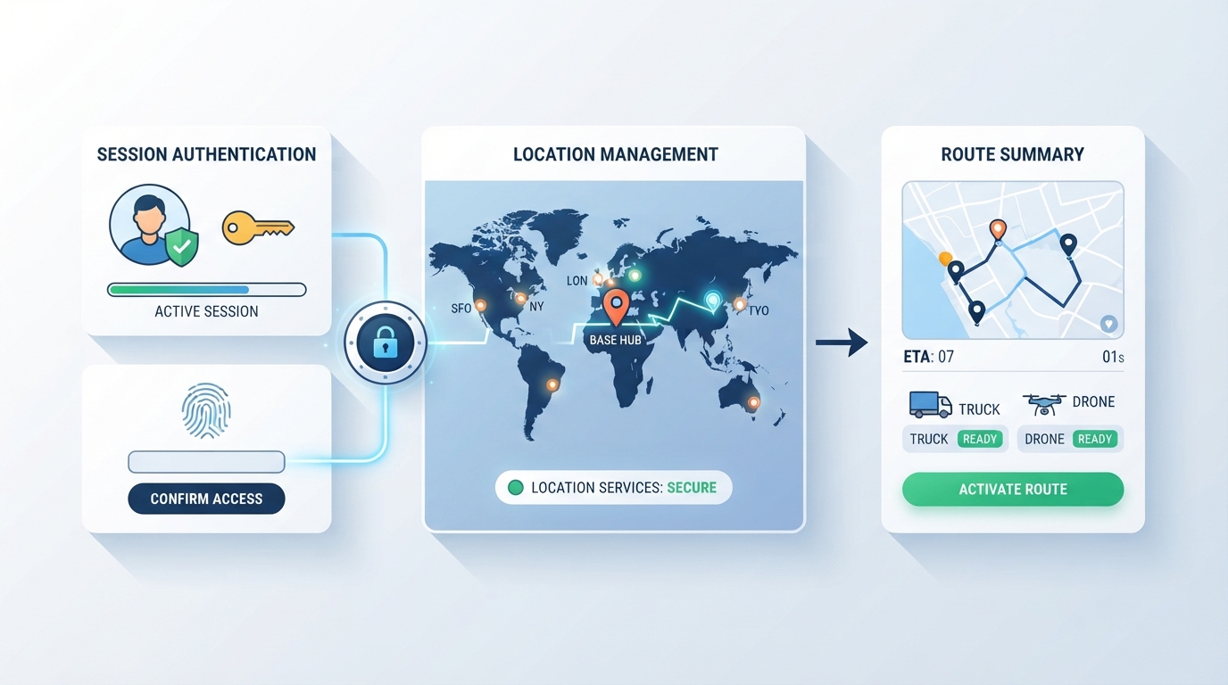 Session and location selection in PuraRoute with authentication impact